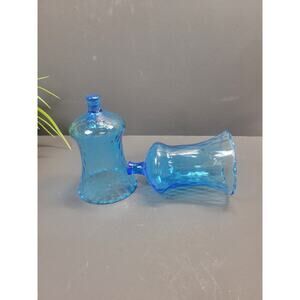 2 Vintage Blue Diamond Optic Votive Cups, Candle Holders Home Interiors Homco